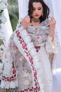 Printed Organza Dupatta with Cut Work All Over, Embroidered Border Pleets & Laces