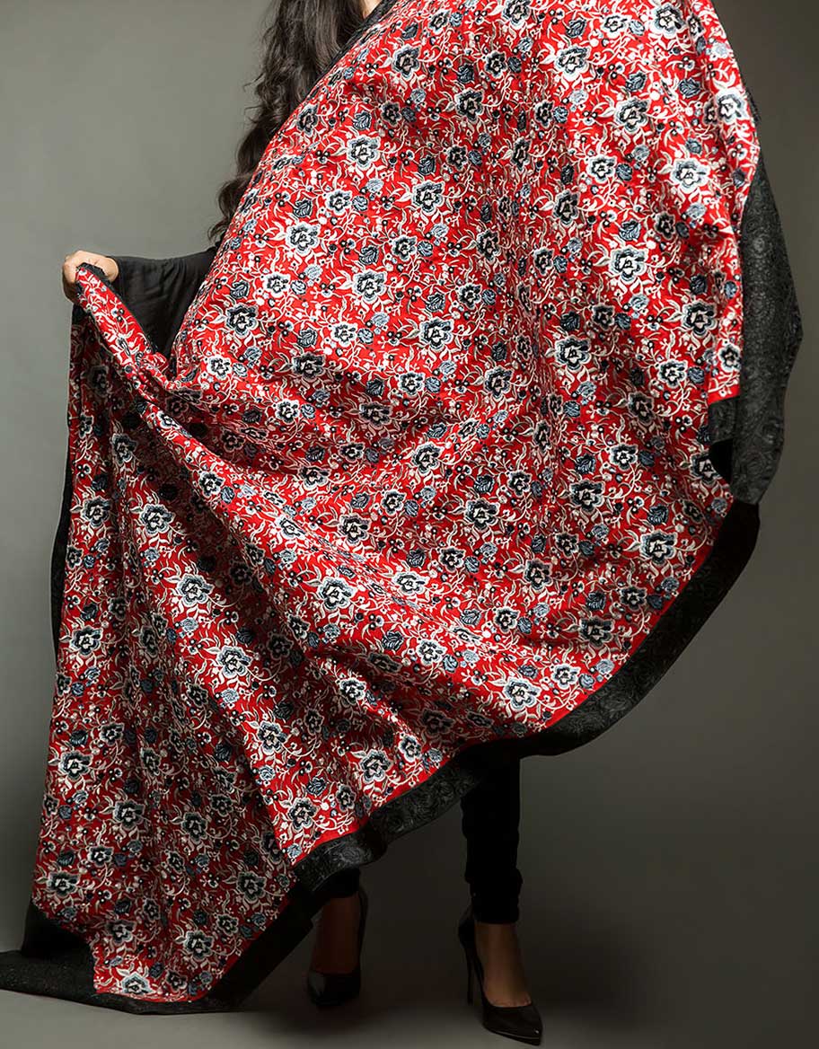 Red Floral Fully Embroided Shawl