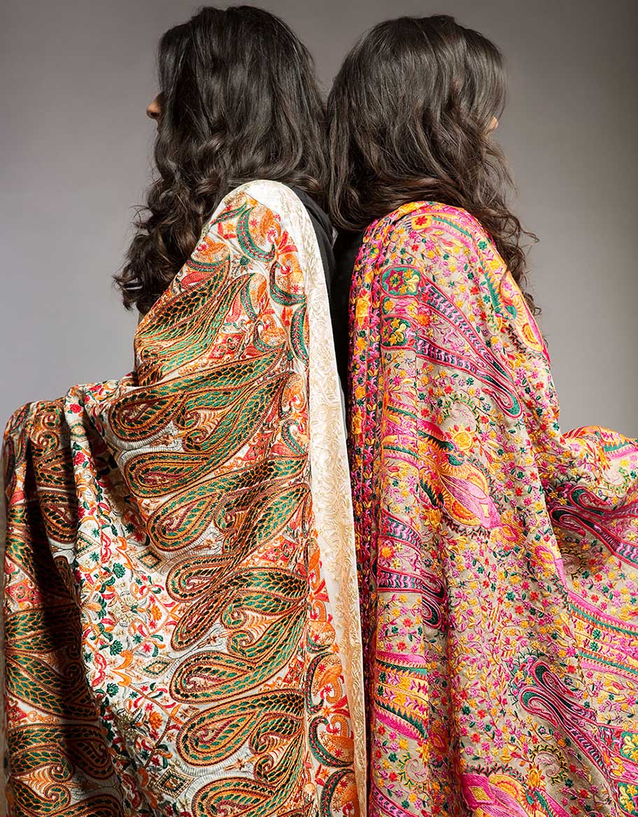 Fully Embroidered Pashmina Shawls with Paisly Pattern