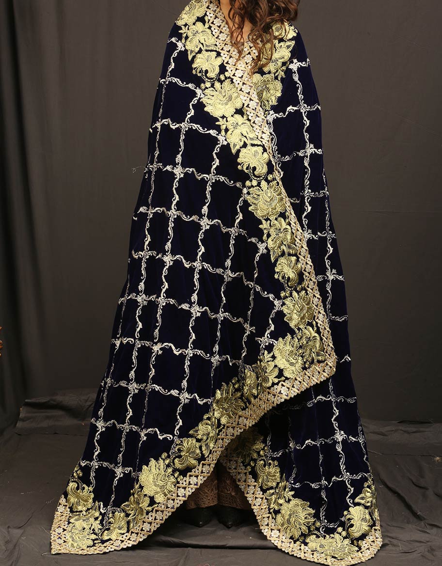 Royal Blue Embroidered Shawl