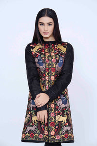 Black Floral Jamawar Silk Jacket