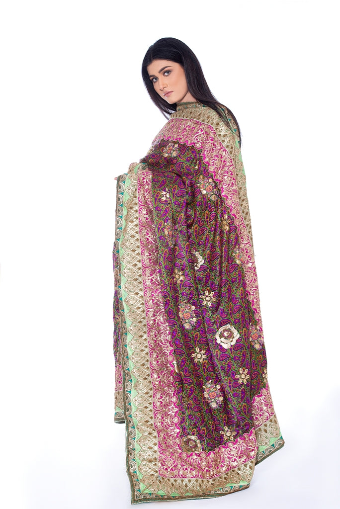 Screen Printed Silk Shawl with Hand Work & Sequins Work 2020