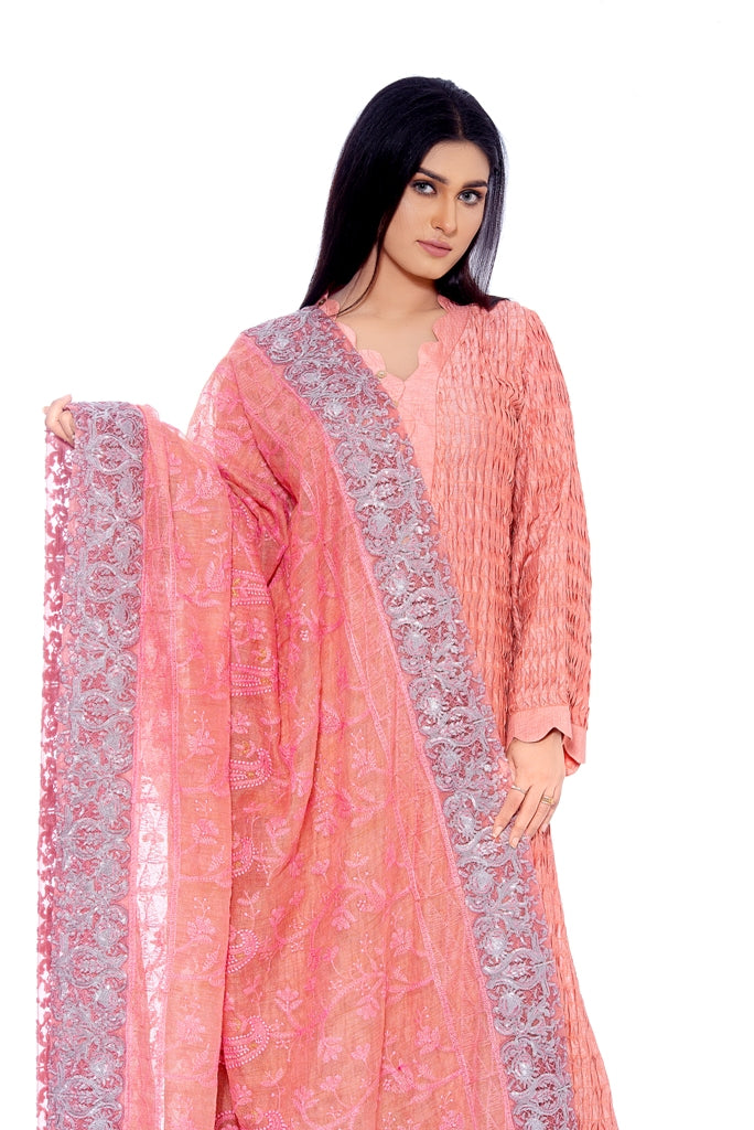 Kanta Work Cotton Net Dupatta with Organza Embroidered Border With Sequins 2020