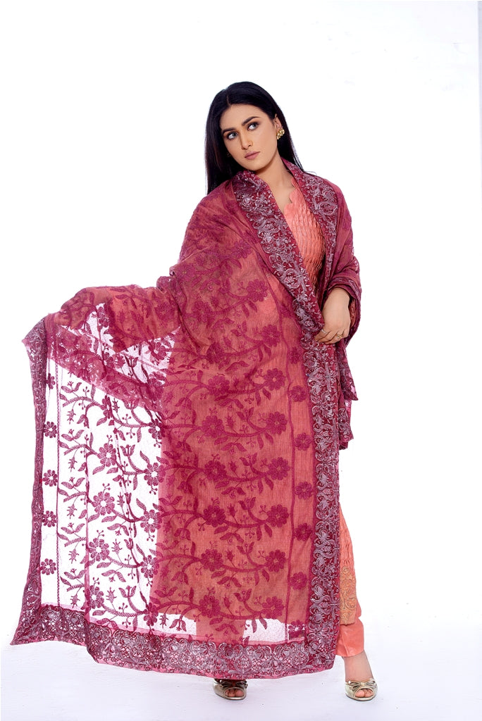 Kanta Work Cotton Net Dupatta with Organza Embroidered Border With Sequins 2020