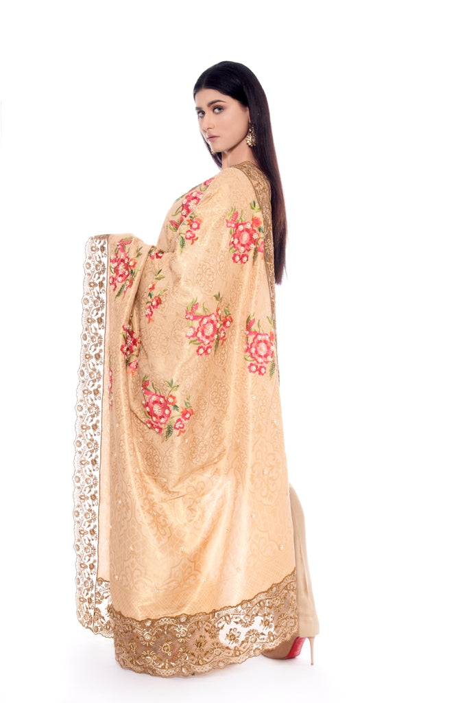 Silk Zari Shawl with Floral Embroidary & Gotta & Tilla Hand Work 2020