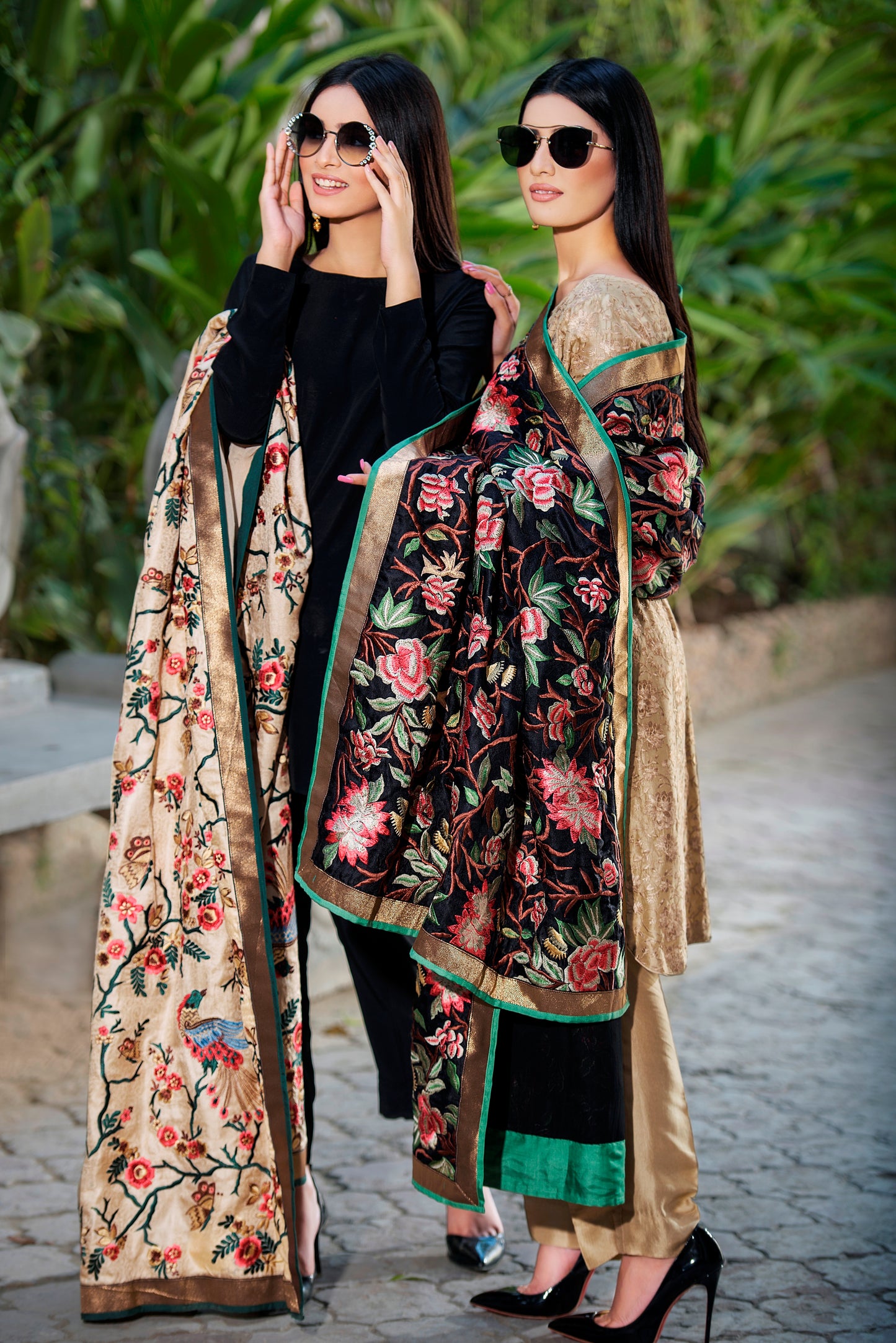 Fully Embroidered Silk Shawl