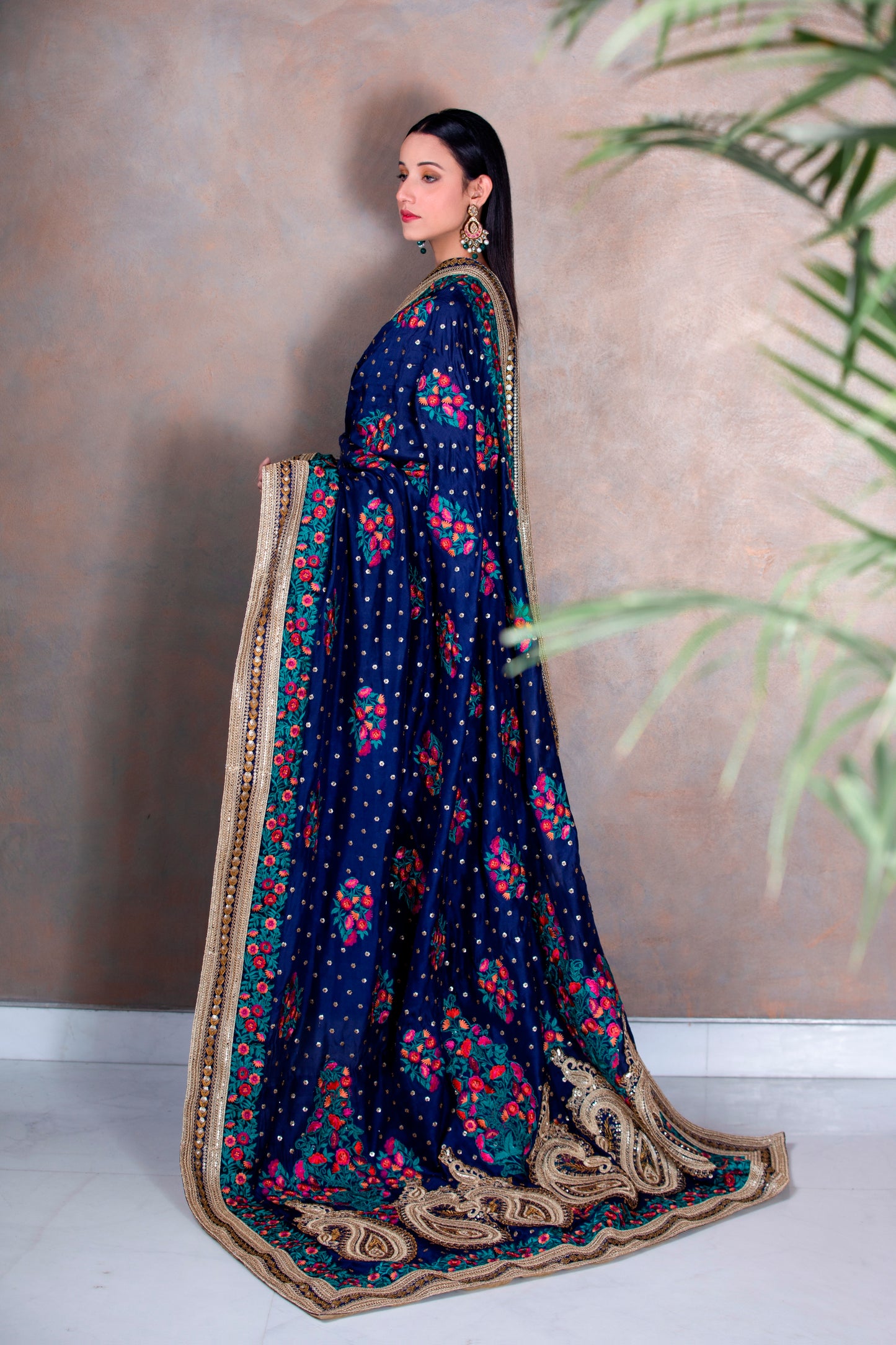 Raw Silk with Threaded Embroidery with Maroorhi Sequence work (Suit Optional)