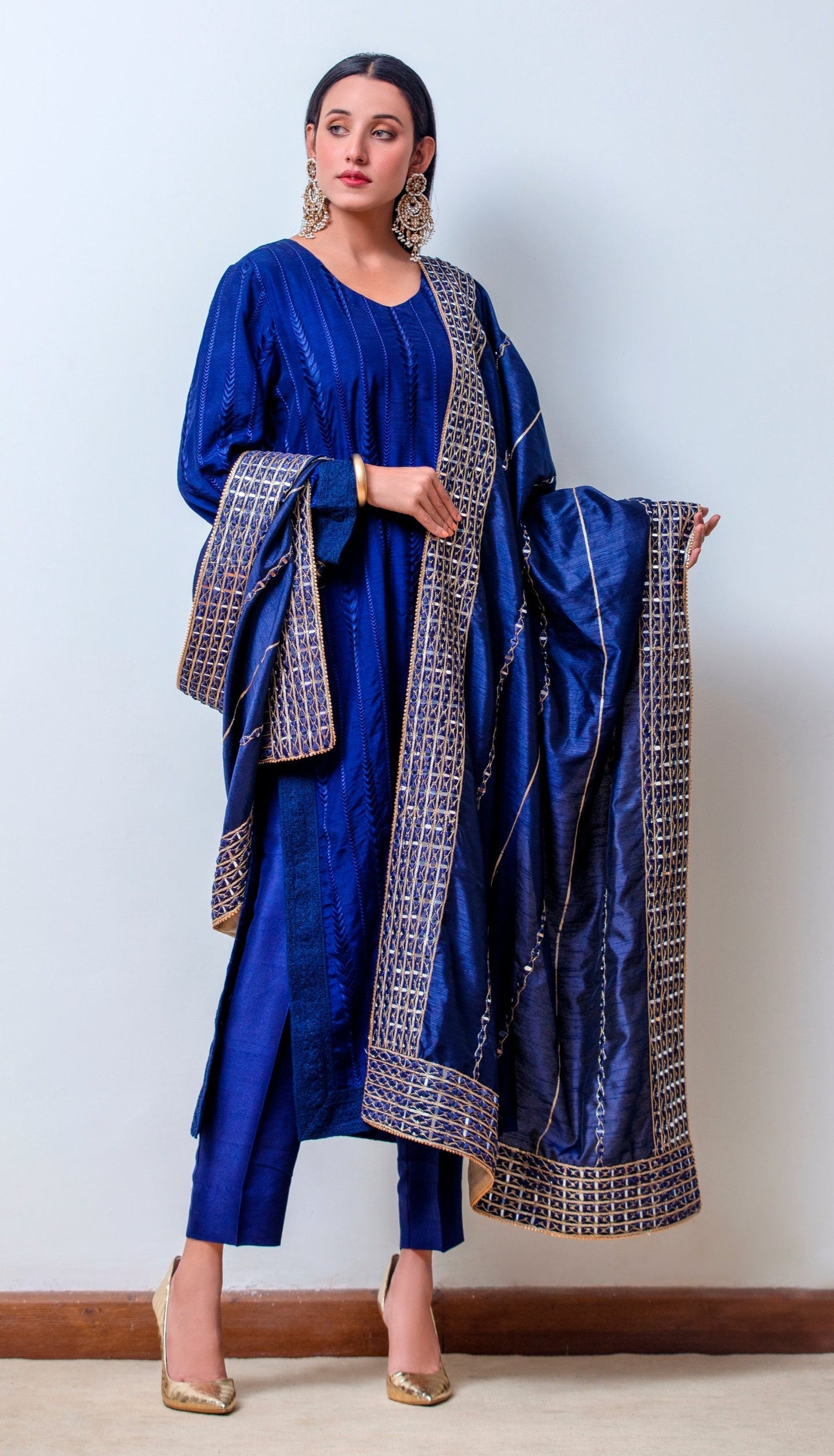 Raw Silk shawl with Mirror work on Borders (Suit Optional)
