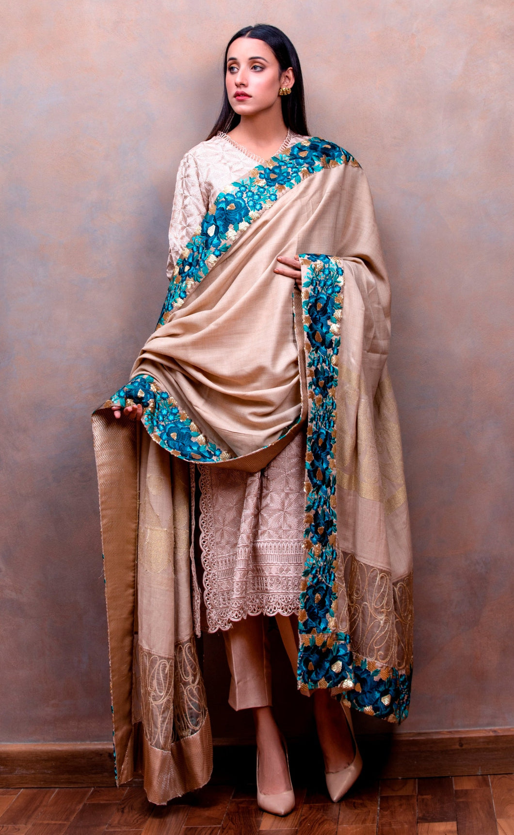 Pashmina Shawl with Embroidery & Sequence work