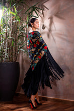 Silk Triangle Scarve with Long Tassels, Floral & Bird Embroidery