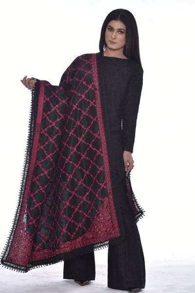 Picture of  FULLY EMBROIDERED RAW SILK SHAWL 