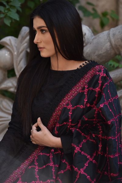 Picture of  FULLY EMBROIDERED RAW SILK SHAWL 