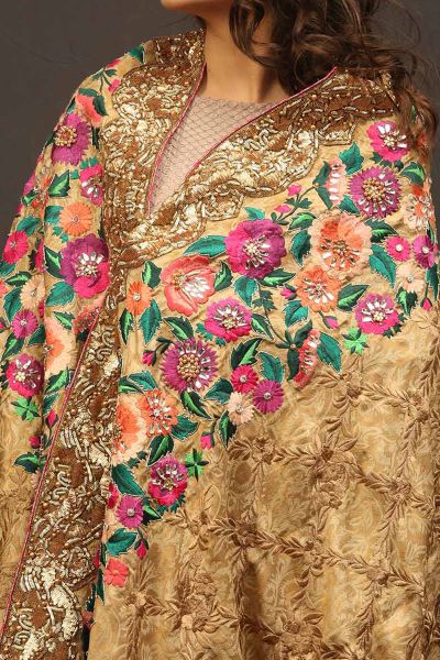 Picture of Gold Pink Floral Border Shawl (Heavy Formal)