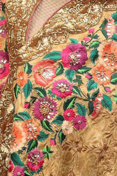 Picture of Gold Pink Floral Border Shawl (Heavy Formal)