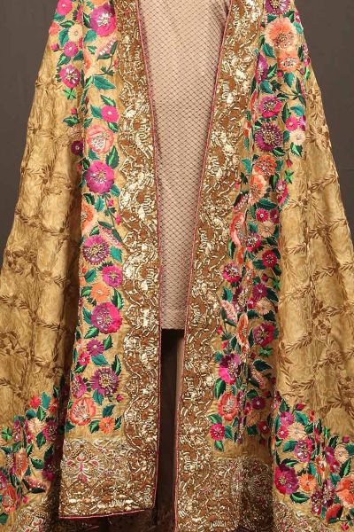 Picture of Gold Pink Floral Border Shawl (Heavy Formal)