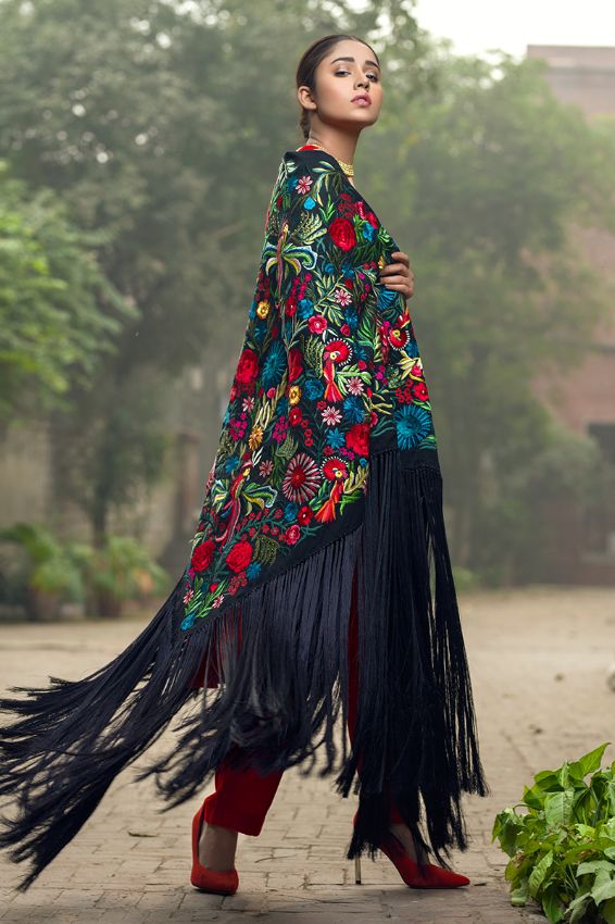 Black Floral Cape