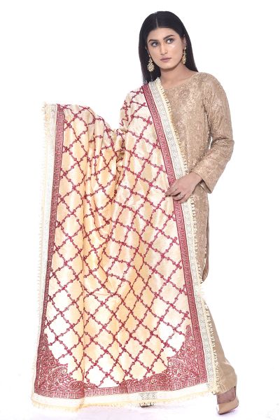 Picture of Fully Embroidered Raw Silk Shawl