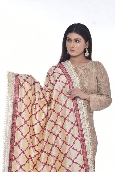 Picture of Fully Embroidered Raw Silk Shawl