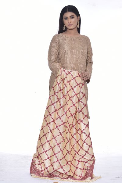 Picture of Fully Embroidered Raw Silk Shawl