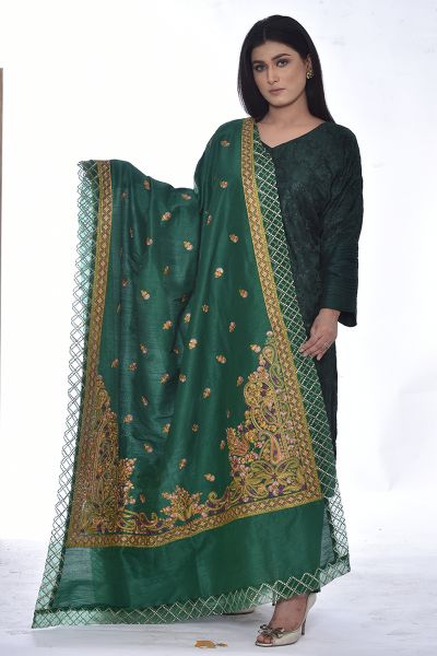 Picture of Raw Silk Shawl with Rice Stitch Embroidery