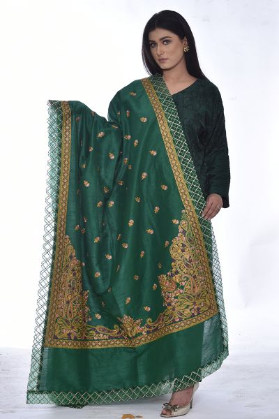 Picture of Raw Silk Shawl with Rice Stitch Embroidery