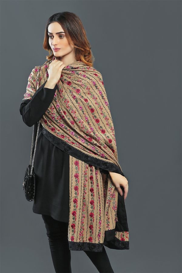 Picture of Beige Classic Pashmina Shawl with Black Borders